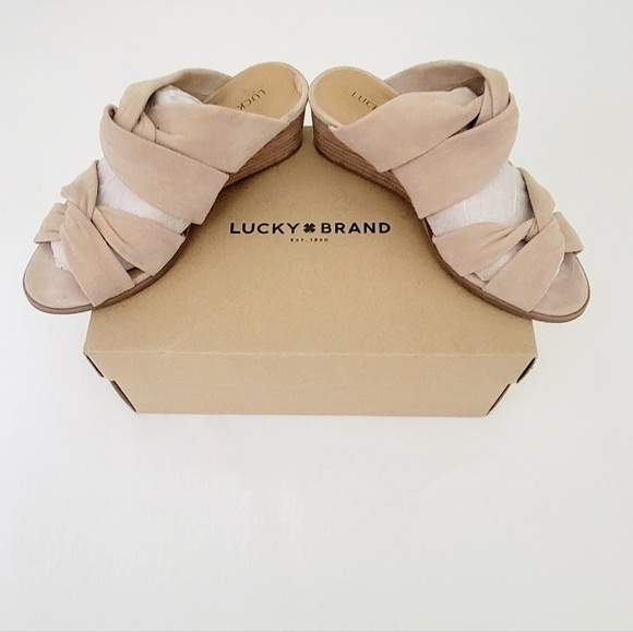 Lucky Brand Rhilley Laguna Brown Suede Wedge Heels Knotted Sandals 5.5 with Box - Picture 5 of 10